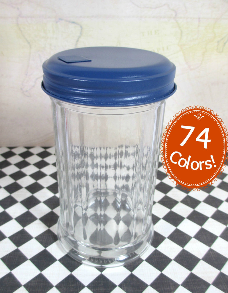 Glass Sugar Dispenser with Dark Blue top Vintage Inspired