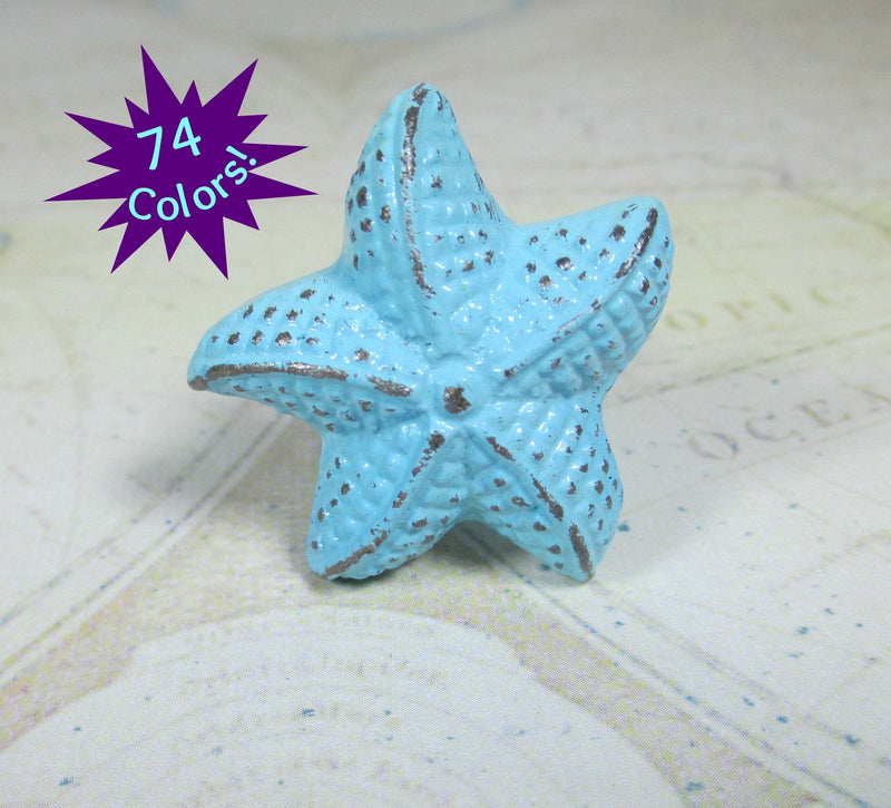 Starfish Drawer Knob in Aqua Shabby Chic Distressed Metal