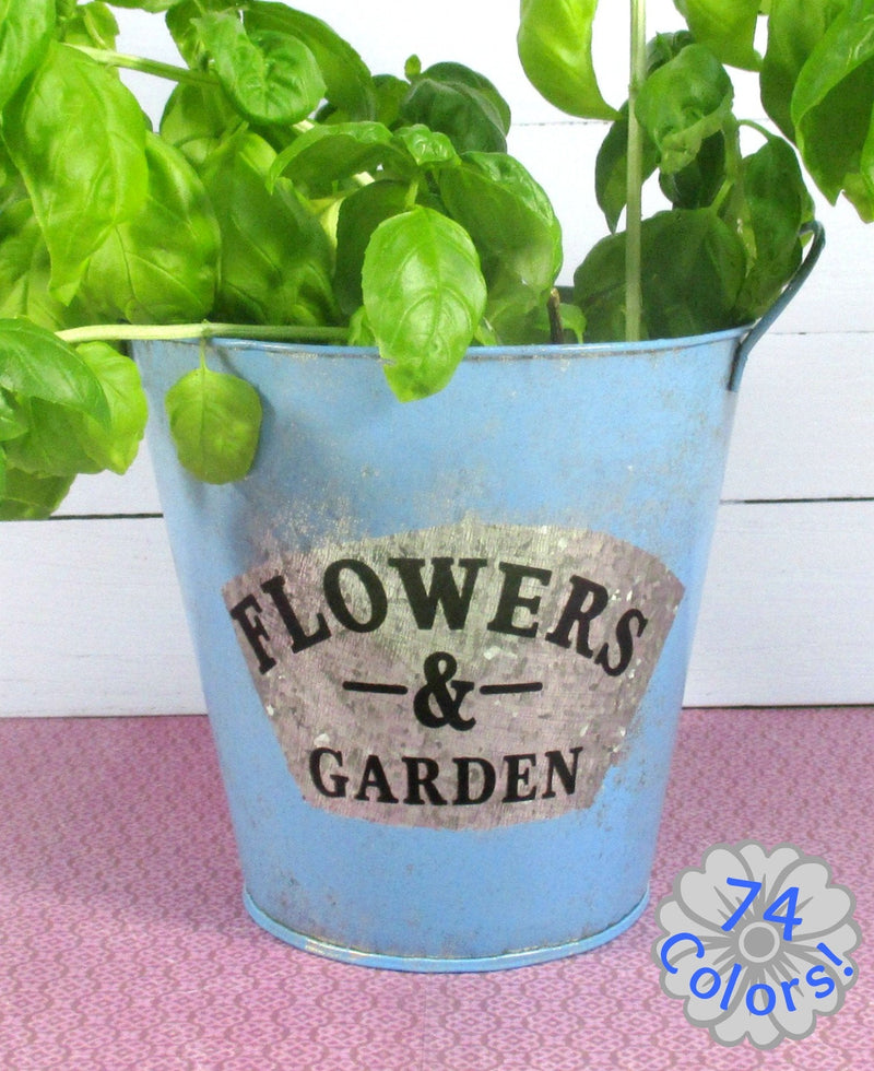 Flower Garden Tin Bucket Hand-Painted Blue Shabby Chic Rustic Wedding Metal Flower Pot Planter