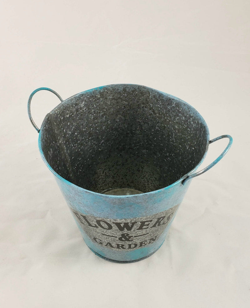 Flower Garden Tin Bucket Hand-Painted 2-tone Shabby Chic Rustic Wedding Metal Flower Pot Planter