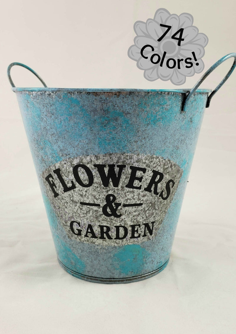 Flower Garden Tin Bucket Hand-Painted 2-tone Shabby Chic Rustic Wedding Metal Flower Pot Planter