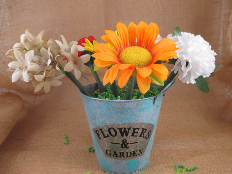 Flower Garden Tin Bucket Hand-Painted 2-tone Shabby Chic Rustic Wedding Metal Flower Pot Planter
