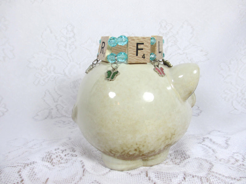 Scrabble Bracelet Flutter with Aqua Beads