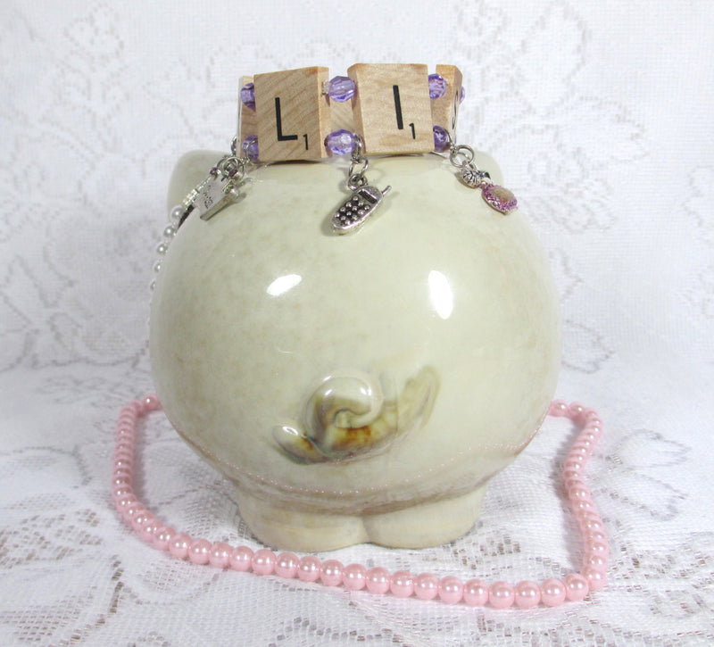 Scrabble Bracelet Stylish with Purple Beads