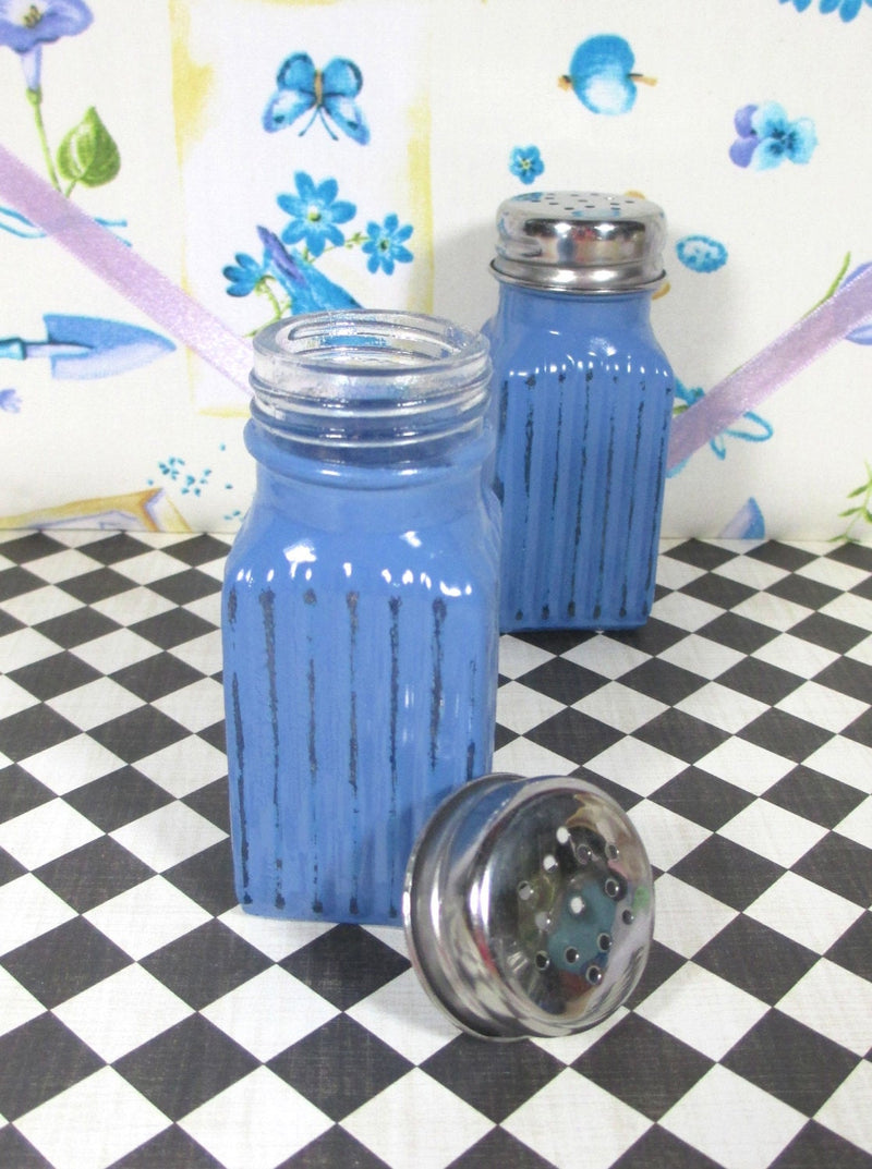 Salt & Pepper Shakers with Painted Glass