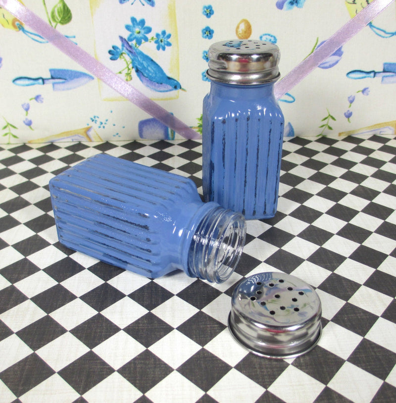 Salt & Pepper Shakers with Painted Glass