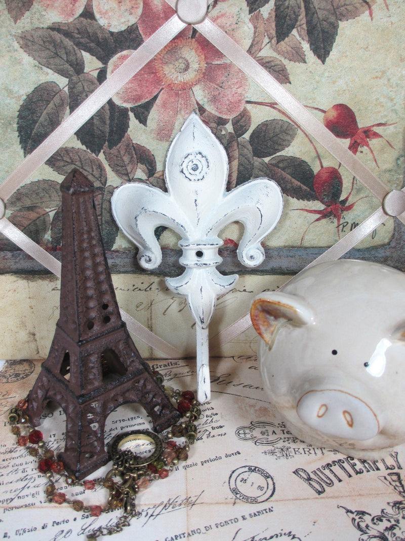 Fleur de Lis Wall Hook Cast Iron Shabby Chic