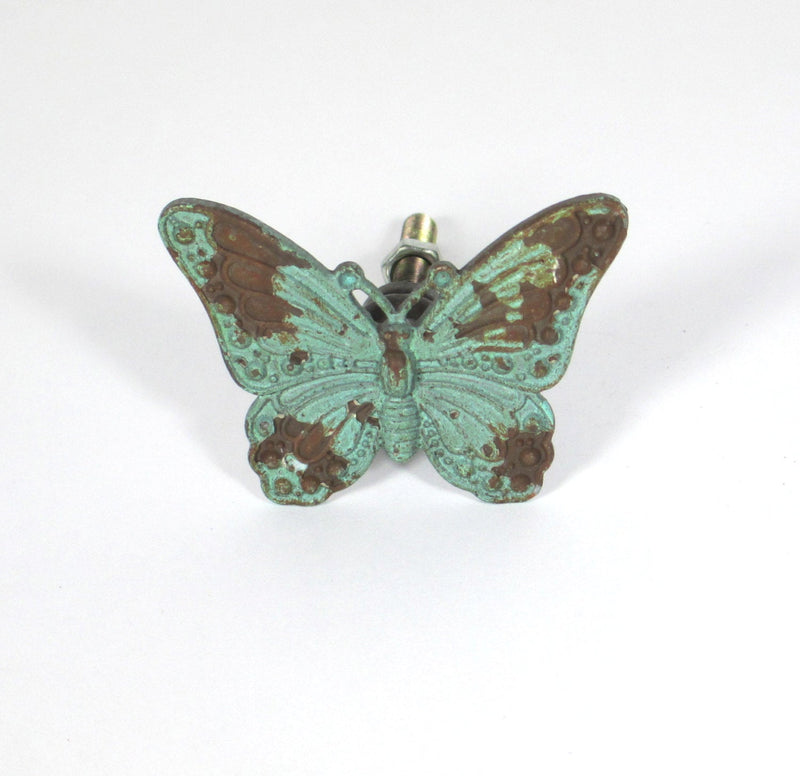 Butterfly Drawer Knob Jade Distressed Rustic Metal Shabby Chic