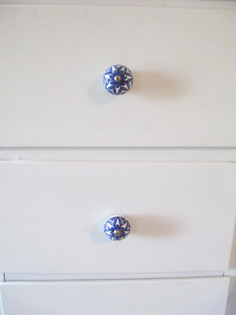 Blue & White Flower Morocco Ball Ceramic Drawer Knob