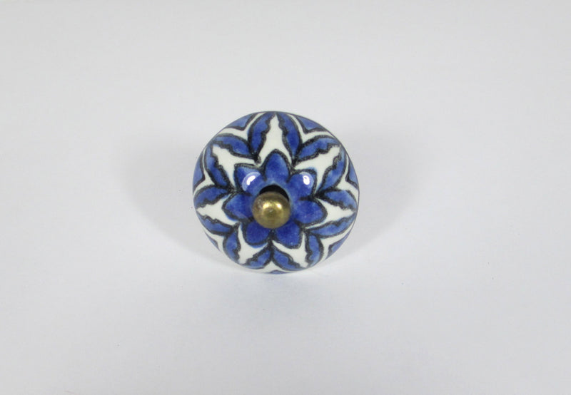 Blue & White Flower Morocco Ball Ceramic Drawer Knob