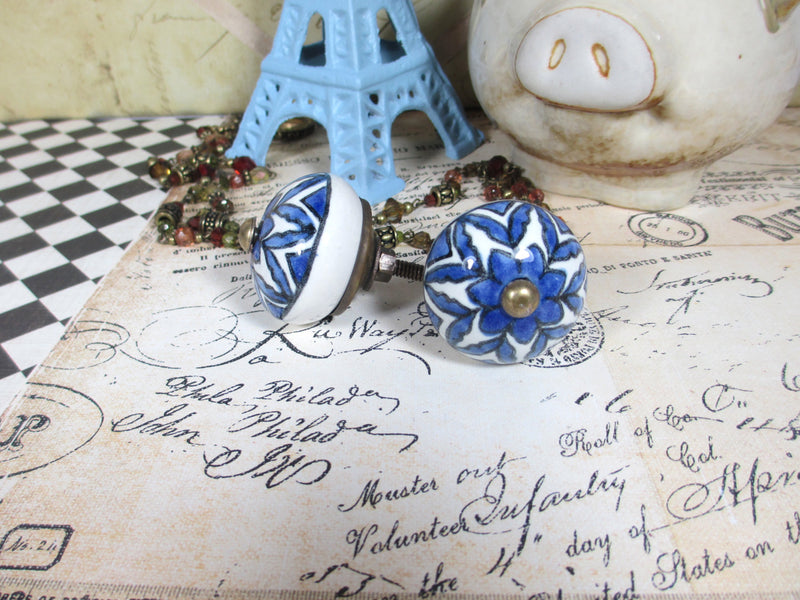 Blue & White Flower Morocco Ball Ceramic Drawer Knob