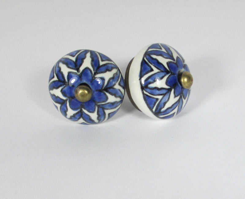 Blue & White Flower Morocco Ball Ceramic Drawer Knob