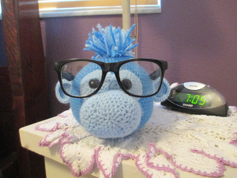 Blue Monkey Crochet Eyeglasses Holder