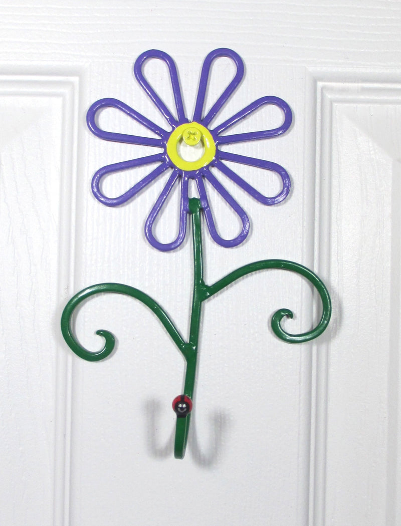 Flower Wall Hook Metal Hand-Painted Medium Purple Daisy