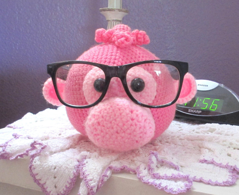 Pink Monkey Crochet Eyeglasses Holder